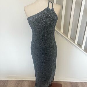 open lace back dress Scala 60406 - One Sleeve Sequin Evening Dress 4 / Sky Blue